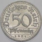 50 пфеннигов 1921 г. Германия(6) - 764.6 - аверс
