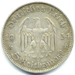 5 марок 1934 г. Германия(6) - 764.6 - аверс