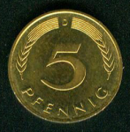 5 пфеннигов 1989 г. Германия(6) - 764.6 - аверс