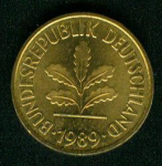 5 пфеннигов 1989 г. Германия(6) - 764.6 - реверс
