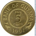 5 центов 1991 г. Гайана(4) -9.1 - реверс