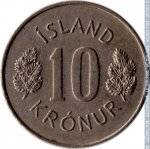 10 крон 1973 г. Исландия(10) - 107.6 - реверс