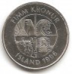 5 крон 1996 г. Исландия(10) - 107.6 - реверс