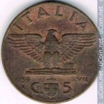 5 чентезимо 1939 г. Италия(10) - 266.5 - аверс