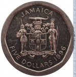 5 долларов 1996 г. Ямайка(27) -36.7 - аверс