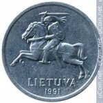 1 цент 1991 г. Литва(13) - 97.3 - реверс