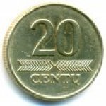 20 центов 2008 г. Литва(13) - 97.3 - аверс