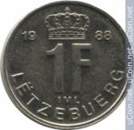 1 франк 1988 г. Люксембург(13) - 341.3 - аверс
