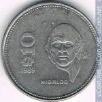 10 песо 1989 г. Мексика(14) - 14.3 - аверс