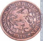 1 цент 1916 г. Нидерланды(15) -250.3 - реверс
