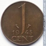 1 цент 1948 г. Нидерланды(15) -250.3 - аверс