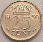 25 центов 1950 г. Нидерланды(15) -250.3 - реверс