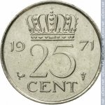 25 центов 1971 г. Нидерланды(15) -250.3 - реверс