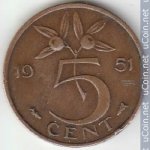 5 центов 1951 г. Нидерланды(15) -250.3 - аверс