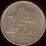 10 крон 2001 г. Норвегия(16) -98.7 - аверс