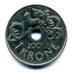 1 крона 2001 г. Норвегия(16) -98.7 - аверс