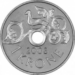 1 крона 2008 г. Норвегия(16) -98.7 - аверс
