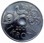 1 крона 2009 г. Норвегия(16) -98.7 - аверс