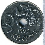 1 крона 1999 г. Норвегия(16) -98.7 - реверс