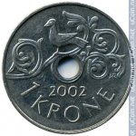 1 крона 2002 г. Норвегия(16) -98.7 - реверс