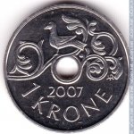 1 крона 2007 г. Норвегия(16) -98.7 - реверс