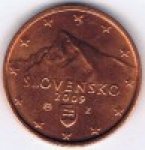 2 цента 2009 г. Словакия(20) - 180.9 - реверс