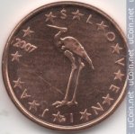 1 цент 2007 г. Словения(20) -165.1 - реверс