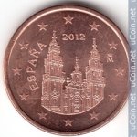 5 центов 2012 г. Испания(10) -411.6 - реверс