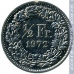 1/2 франка 1972 г. Швейцария(25) -71.1 - аверс