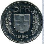 5 франков 1998 г. Швейцария(25) -71.1 - реверс