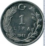 1 лира 1987 г. Турция(23) - 88.1 - реверс