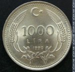 1000 лир 1990 г. Турция(23) - 88.1 - реверс