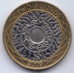 2 фунта 2009 г. Великобритания(5) -1989.8 - реверс
