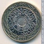 2 фунта 2011 г. Великобритания(5) -1989.8 - реверс