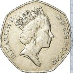 50 пенсов 1997 г. Великобритания(5) -1989.8 - аверс